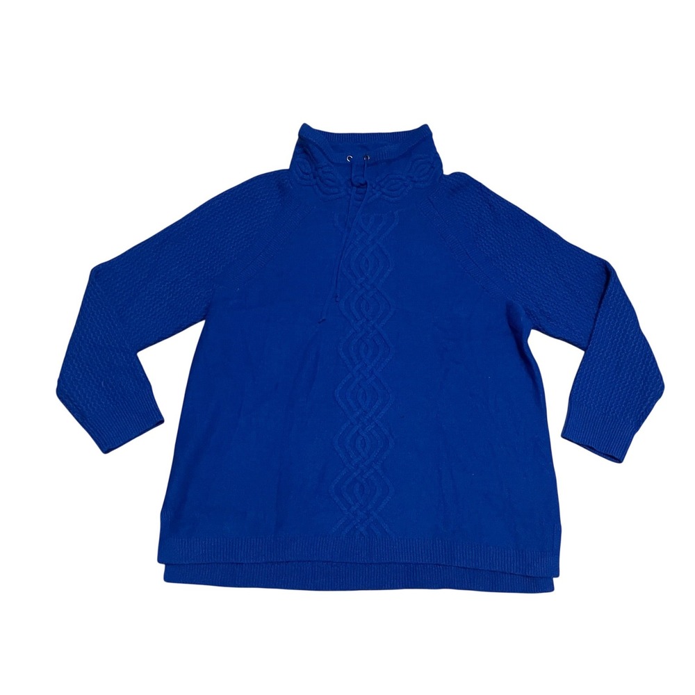 Talbots Women's XL Royal Blue Lambswool Blend Cable Knit Funnel Neck Sweater NWT